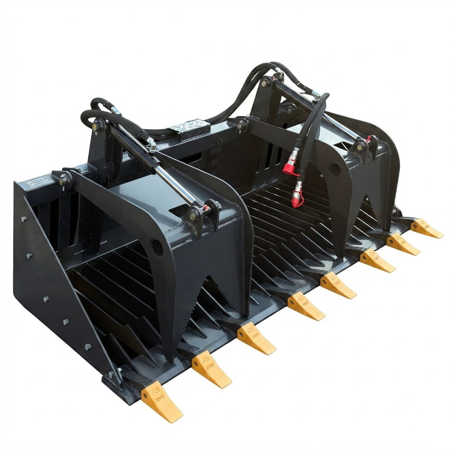 WolfEquip 72 Inch Skid Steer Skeleton Rock Grapple Attachment Rake Bucket Heavy Duty