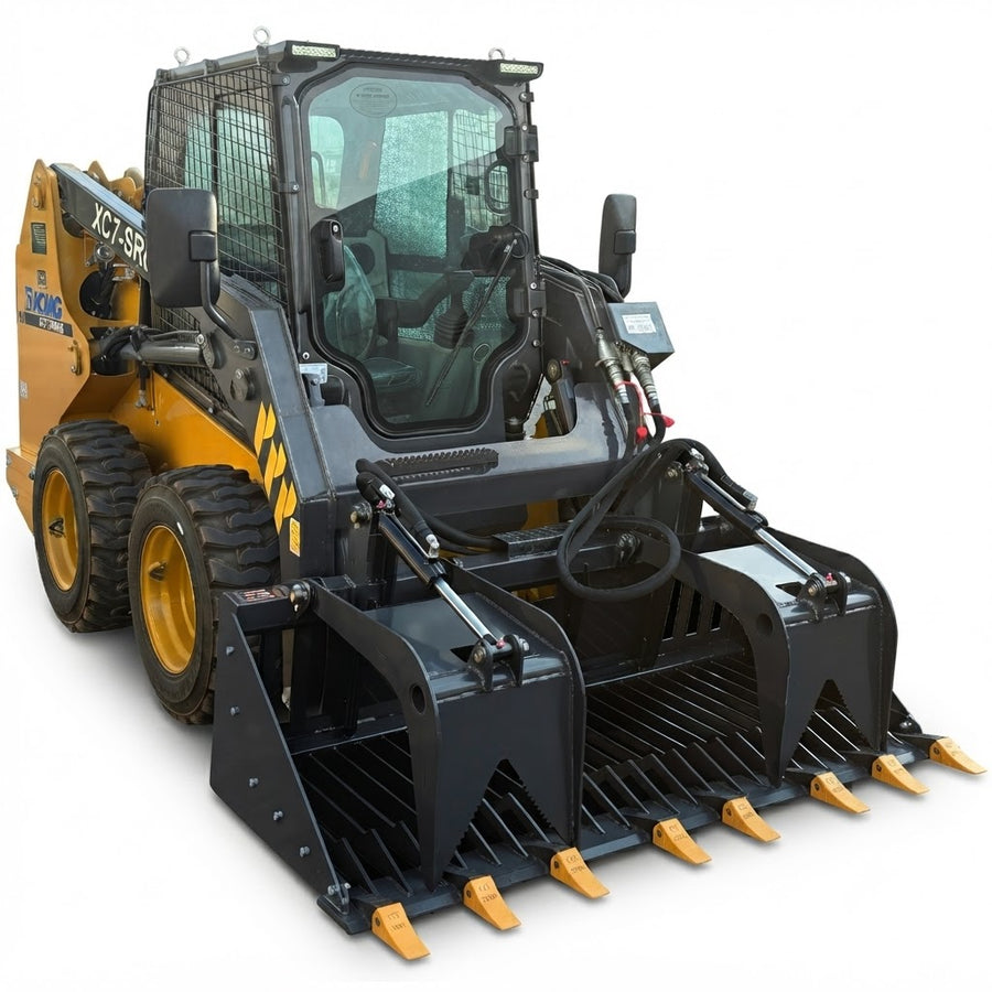 WolfEquip 72 Inch Skid Steer Skeleton Rock Grapple Attachment Rake Bucket Heavy Duty