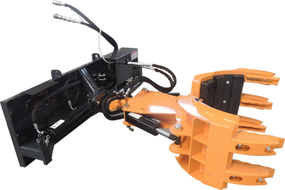 5 Fingers Hydraulic Rotating Grapple, Heavy Duty Skid Steer Attachment for Rock and Tree Moving - 360° Rotation Root Grapple for Land Clearing & Demolition