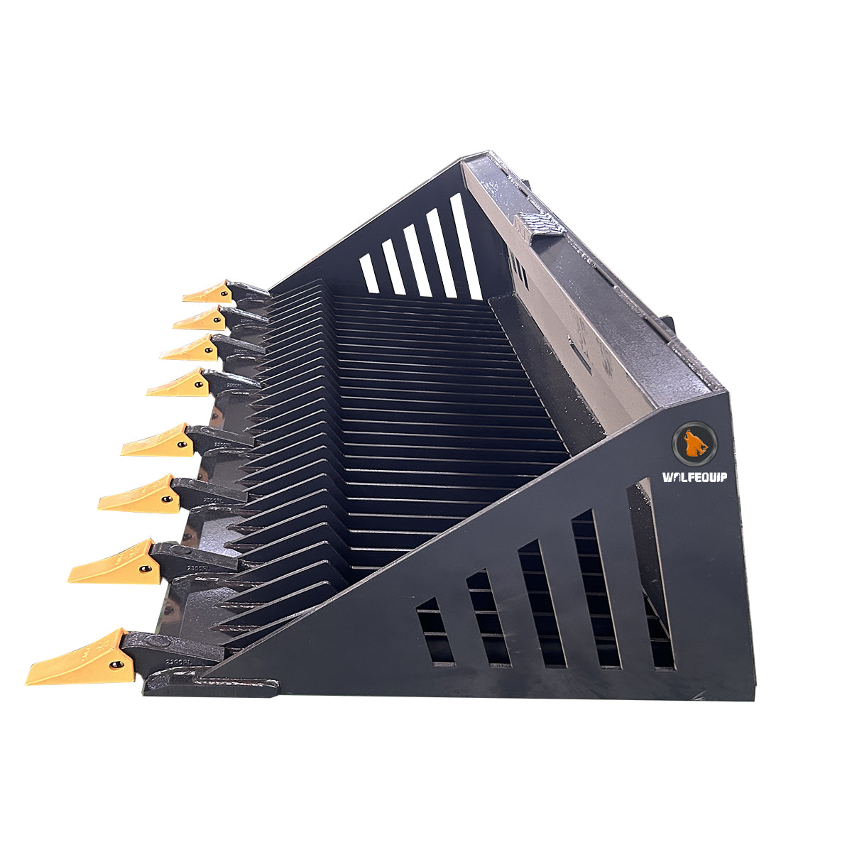 WolfEquip 72 Inch Skid Steer Rock Bucket Attachment Heavy Duty SSQA Rock Handling Bucket