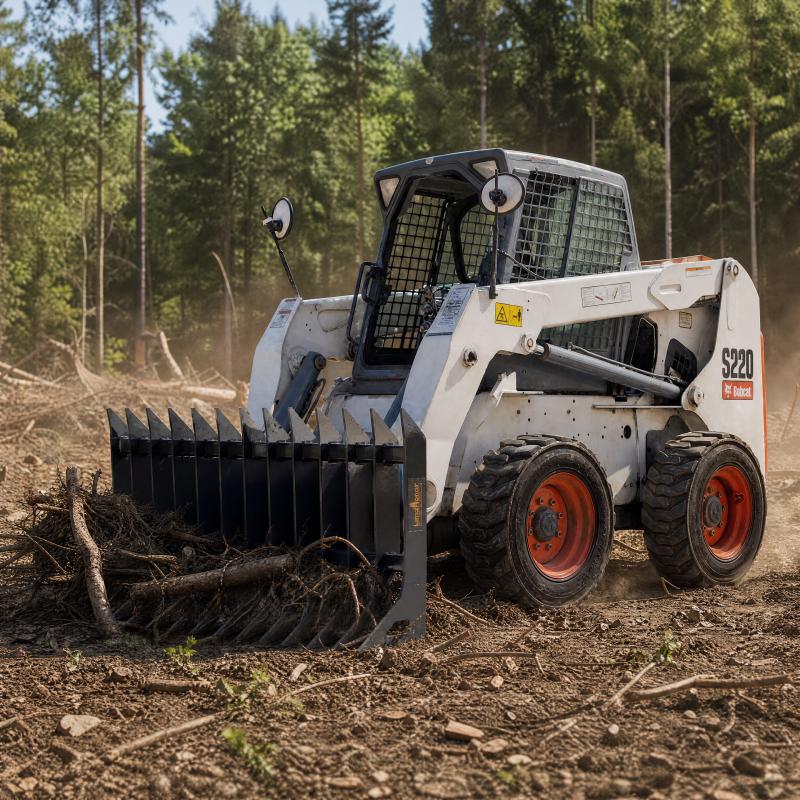 WolfEquip 72 Inch Skid Steer Root Rake Attachment Heavy Duty Brush Clearing Debris Removal