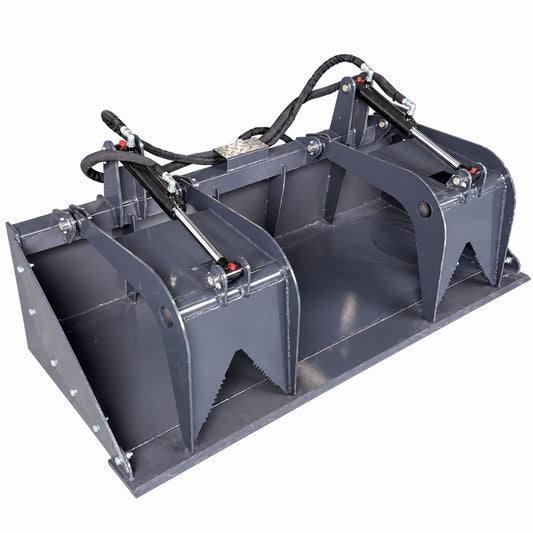 WolfEquip 72 Inch Skid Steer Grapple Bucket Attachment Solid Bottom Dual Cylinder SSQA Quick Attach