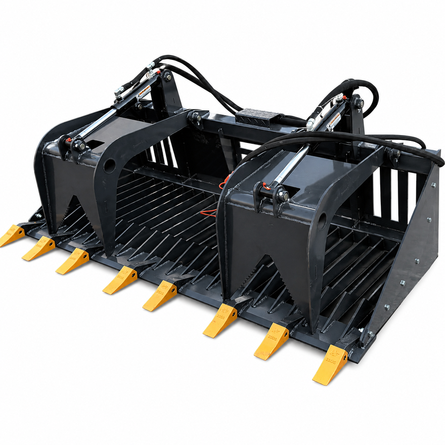 WolfEquip 72 Inch Skid Steer Skeleton Rock Grapple Attachment Rake Bucket Heavy Duty