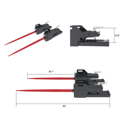 60" Heavy Duty Clamp-On Hay Bale Spear, 3000 LBS Capacity Spike Fork Attachment for Tractors & Loaders