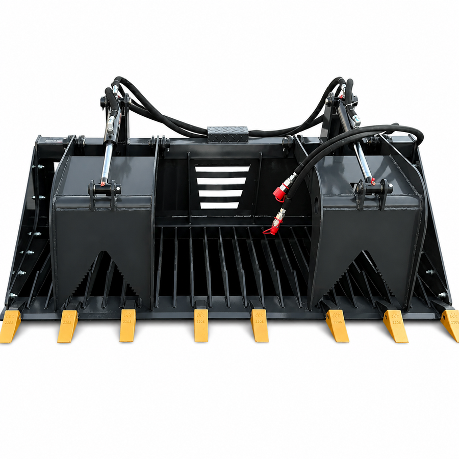 WolfEquip 72 Inch Skid Steer Skeleton Rock Grapple Attachment Rake Bucket Heavy Duty