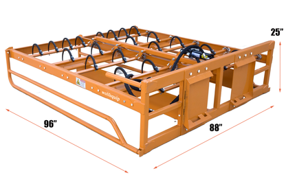 24 Hook Hay Grapple with Bale Accumulator, Heavy Duty Skid Steer Attachment for Farm Equipment – 10-Bale Capacity for Efficient Round Bale Handling, Stacking & Moving